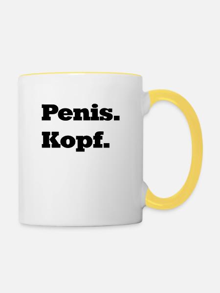Penis Kopf. Peniskopf - Tasse zweifarbig - Weiß/Gelb