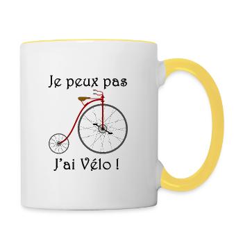 Je peux pas j'ai Vélo! - Mug contrasté - blanc/jaune - Droite