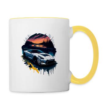 Voiture de sport - Mug contrasté - blanc/jaune - Droite
