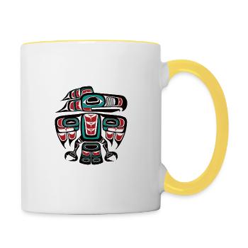 Haida Tlingit Native Rabe Donnervogel - Tasse zweifarbig - Weiß/Gelb - Rechts