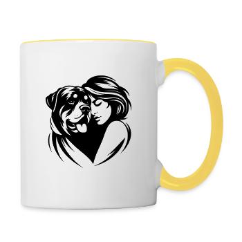 Rottweiler Mom - dogmom Vektor Design - Tasse zweifarbig - Weiß/Gelb - Rechts
