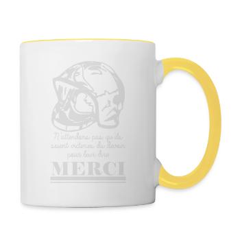 Victime Devoir Pompier Fond N - Mug contrasté - blanc/jaune - Droite