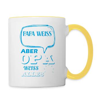 Papa weiß viel, aber Opa weiß alles. - Tasse zweifarbig - Weiß/Gelb - Rechts