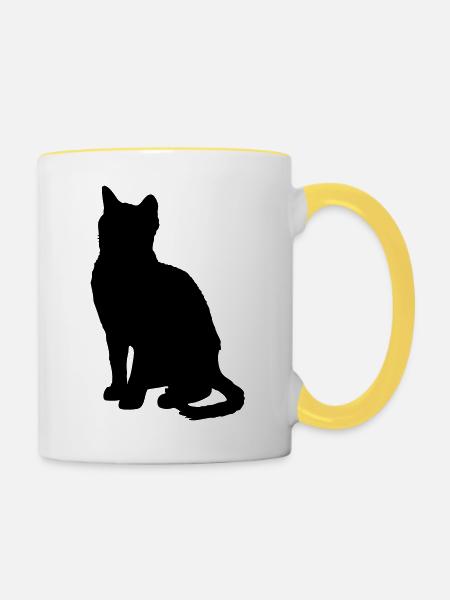Vektor Katze Silhouette - Tasse zweifarbig - Weiß/Gelb