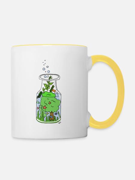 Natur Flasche - Tasse zweifarbig - Weiß/Gelb