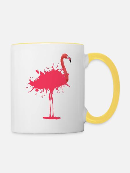 Flamingo - Farbklecks - Tasse zweifarbig - Weiß/Gelb