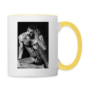 Nackter Mann mit Schnurrbart - Tasse zweifarbig - Weiß/Gelb - Rechts