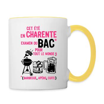 bac charente barbecue apero cuite biere humour alc - Mug contrasté - blanc/jaune - Droite