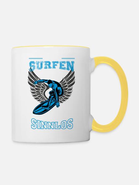 Surfen Leben sinnlos - Geschenk - Tasse zweifarbig - Weiß/Gelb