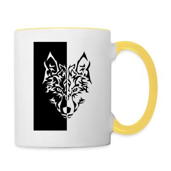 Tribal Wolf Wild Tattoo Statement Whimsy - Contrasting Mug - white/yellow - Right