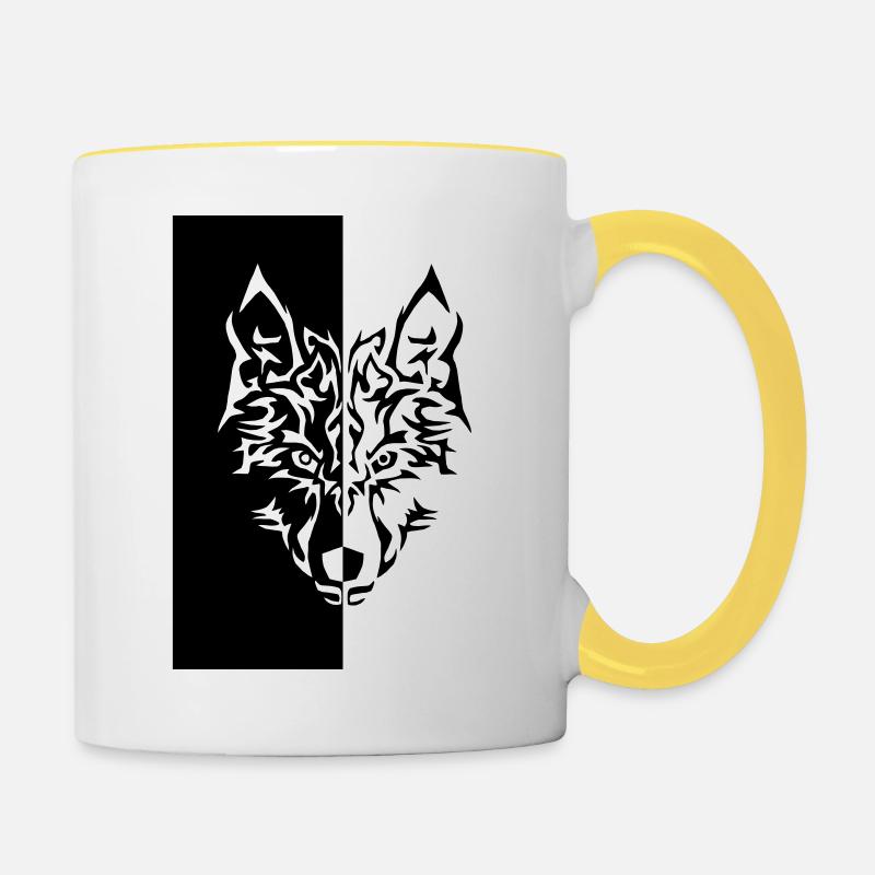 Tribal Wolf Wild Tattoo Statement Laune - Tasse zweifarbig - Weiß/Gelb