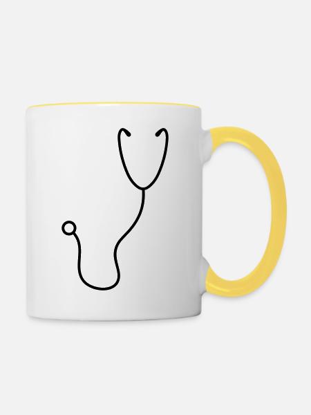 Stethoskop abhoeren herzschlag puls verarzten kran - Tasse zweifarbig - Weiß/Gelb
