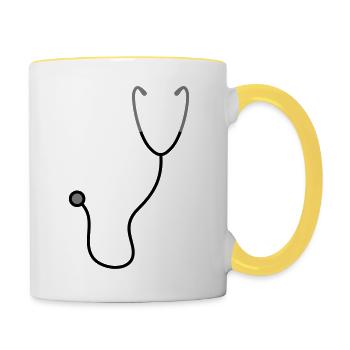 Stéthoscope écoute rythme cardiaque pouls trafiqué - Mug contrasté - blanc/jaune - Droite