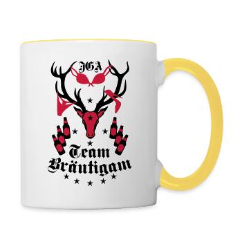 173 Hirsch JGA Team Bräutigam Bier Freunde - Tasse zweifarbig - Weiß/Gelb - Rechts