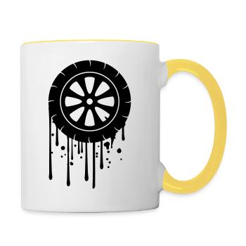 tire graffiti drip mechanic car driving fue - Contrasting Mug - white/yellow - Right