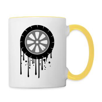 tire graffiti drip mechanic car driving fue - Contrasting Mug - white/yellow - Right