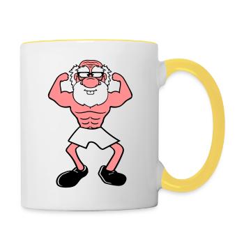 alt opa grossvater hornbrille bart bodybuilder sta - Tasse zweifarbig - Weiß/Gelb - Rechts