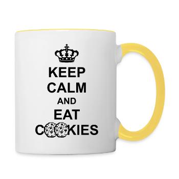 crown keep calm and eat cookies koenig poster cook - Contrasting Mug - white/yellow - Right