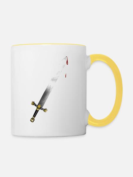 Schwert mit Blut - Tasse zweifarbig - Weiß/Gelb