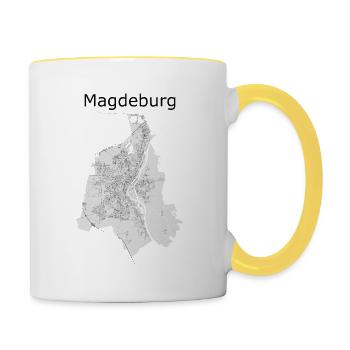 stilisierte Straßenkarte Magdeburg - Tasse zweifarbig - Weiß/Gelb - Rechts