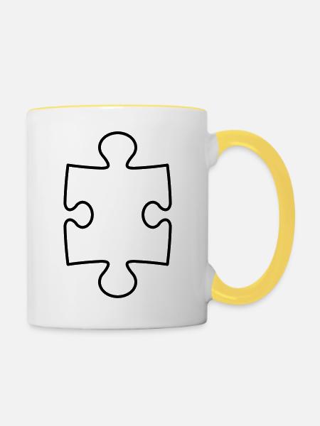 kontur puzzle teil puzzlespiel puzzleteil puzzlest - Tasse zweifarbig - Weiß/Gelb