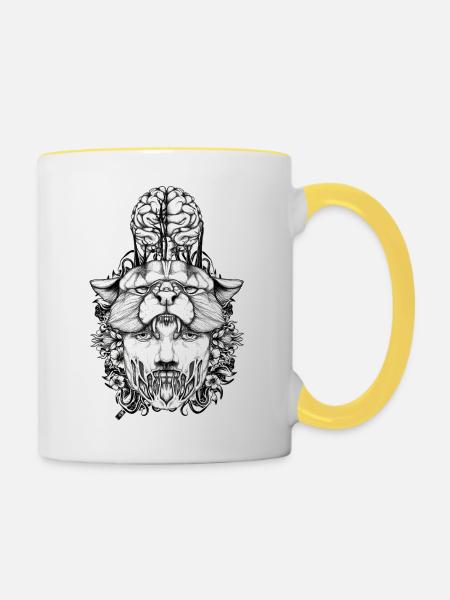 Katzenmenschen - Tasse zweifarbig - Weiß/Gelb