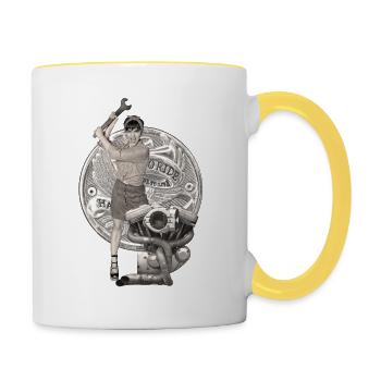 Hard Mechanic Pin-up - Contrasting Mug - white/yellow - Right