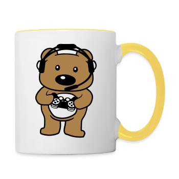 teddy gamer nerd controller konsole spielen spiele - Tasse zweifarbig - Weiß/Gelb - Rechts