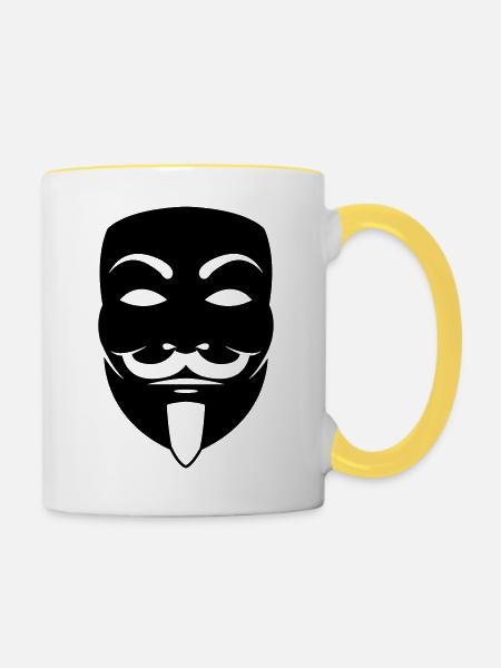 anonymus_maske - Tasse zweifarbig - Weiß/Gelb