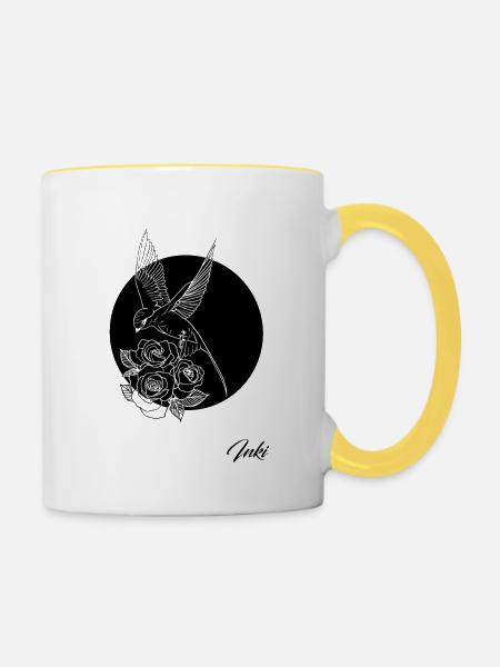 Rosa Vogel - Tasse zweifarbig - Weiß/Gelb