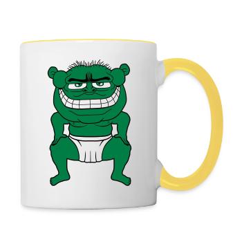 monster ogre troll boese sumo wrestler overweight - Contrasting Mug - white/yellow - Right