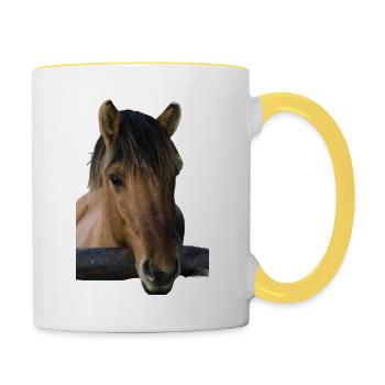 Braunes Pferd ohne Reiter - Tasse zweifarbig - Weiß/Gelb - Rechts