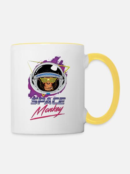 Weltraumaffe - Tasse zweifarbig - Weiß/Gelb