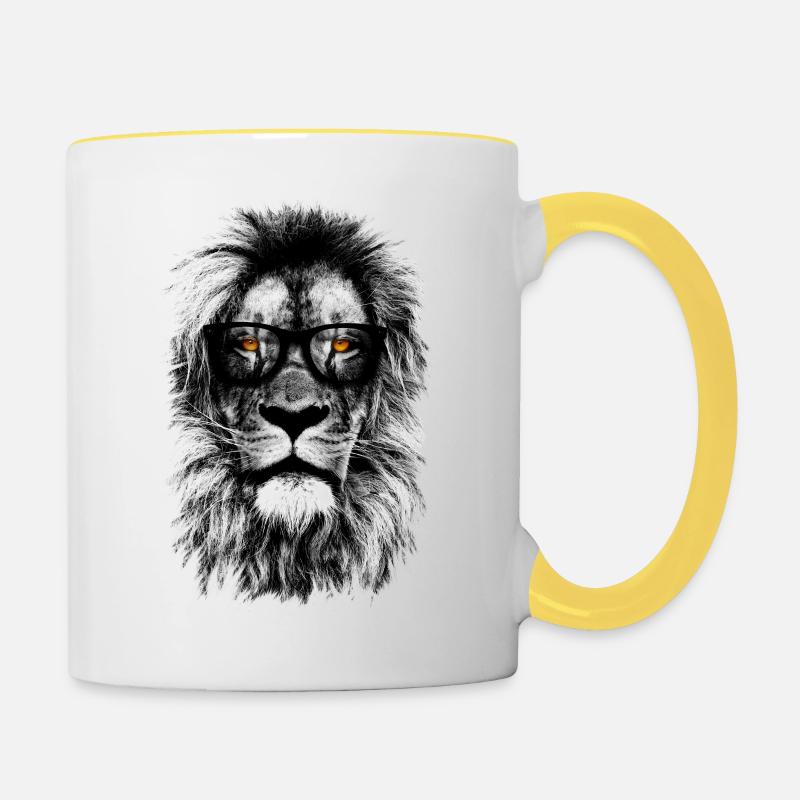 Hipster-Löwe - Tasse zweifarbig - Weiß/Gelb
