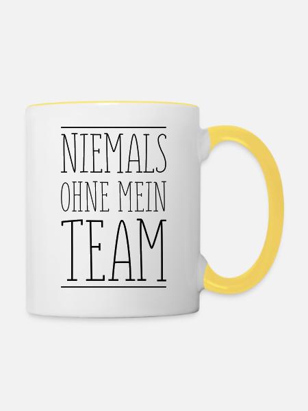 niemals ohne mein team - Tasse zweifarbig - Weiß/Gelb