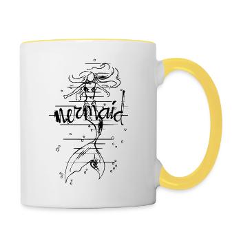 Meerjungfrau Strichzeichnung - Tasse zweifarbig - Weiß/Gelb - Rechts