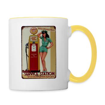 Pin up service station - Contrasting Mug - white/yellow - Right