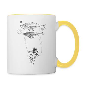 Astronaut Whales - Contrasting Mug - white/yellow - Right