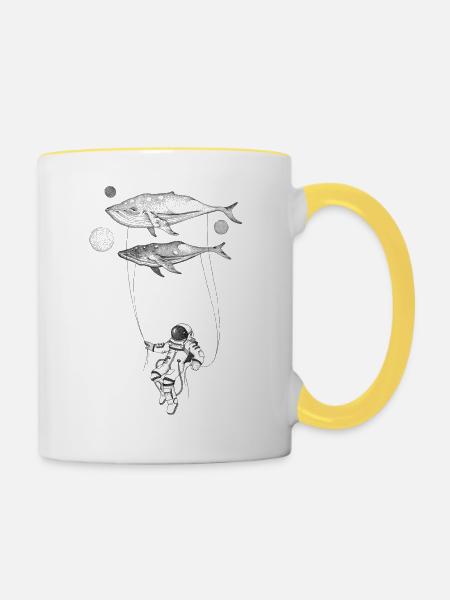 Astronaute Baleines - Mug contrasté - blanc/jaune
