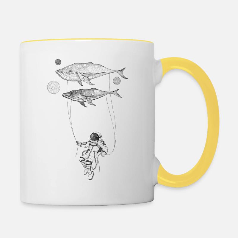 Astronaute Baleines - Mug contrasté - blanc/jaune