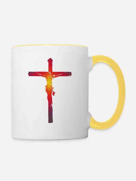 Christus am Kreuz - Tasse zweifarbig - Weiß/Gelb