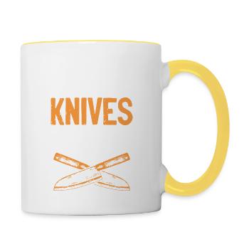 chef cuisinier couteau disant - Mug contrasté - blanc/jaune - Droite