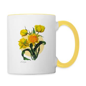 Tulipe | Illustration botanique | pour le printemps - Mug contrasté - blanc/jaune - Droite