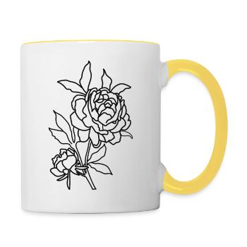 Line Art Rose - Tasse zweifarbig - Weiß/Gelb - Rechts