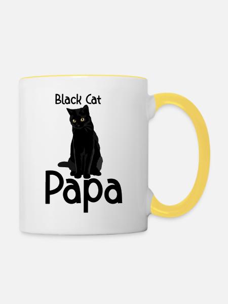Schwarze Katze Papa - Tasse zweifarbig - Weiß/Gelb