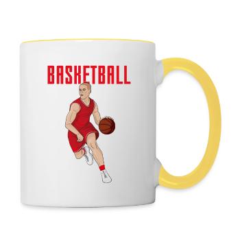 Basketballspieler in Rot - Tasse zweifarbig - Weiß/Gelb - Rechts