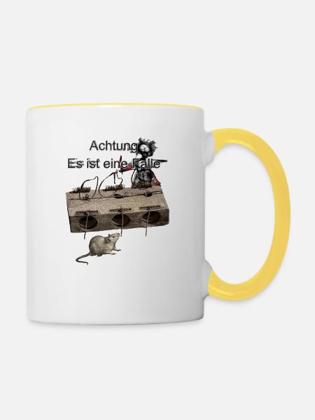 Achtung Fallen. - Tasse zweifarbig - Weiß/Gelb