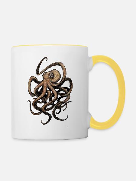 Octopus - Tasse zweifarbig - Weiß/Gelb