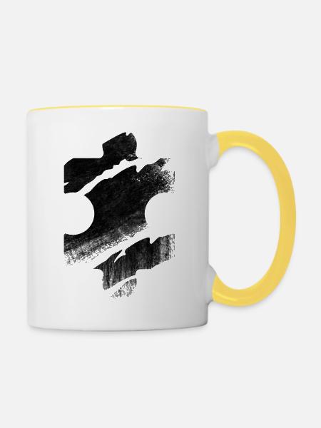 Puzzlestück Puzzle Rätsel - Tasse zweifarbig - Weiß/Gelb