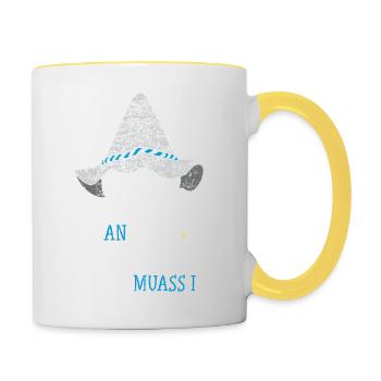 An Scheiß Muass I Bayrisch Lustiger Bayern Spruch - Tasse zweifarbig - Weiß/Gelb - Rechts